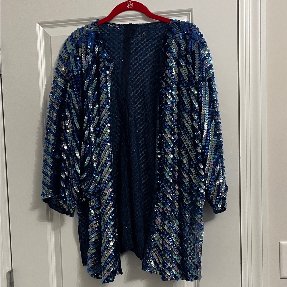Elegant Blue Sequin Cardigan